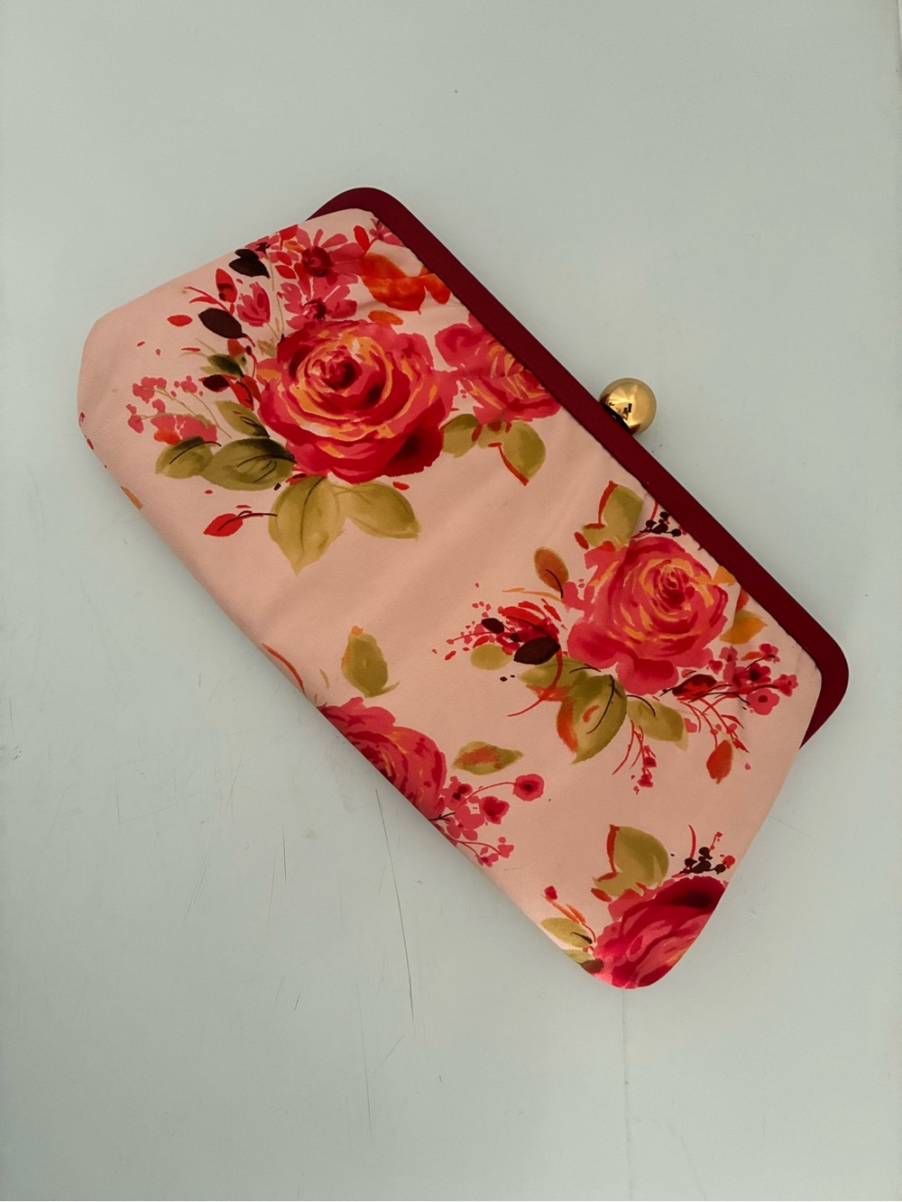 Banana Republic Pink Floral Rose Frame Clutch